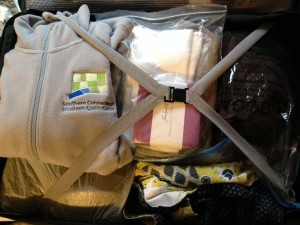 fabric, quilting supplies (and oh yeah, clothes and toiletries) all packed!