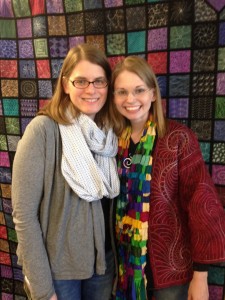 Leah and me in front of her 365 quilt—yup, 365 squares each with a different quilting pattern!