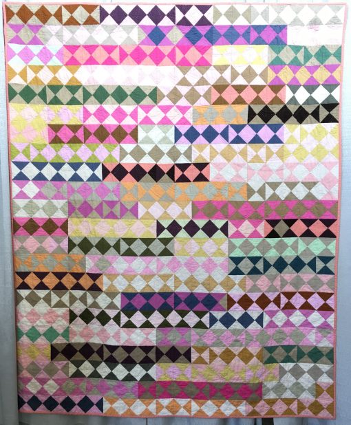 Tara Faughnan, hourglass, quilt, hand quilting, half square triangles, modern quilt, color study