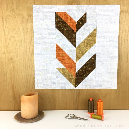 Leaf Peepers Quilt Pattern: Block 2. A modern, graphic spin on the traditional half square triangle. A great PDF pattern to use with solid fabric, prints or batiks! Pattern available at wholecirclestudio.com