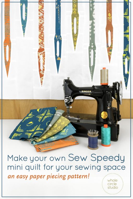 A great mini quilt to make as a wall hanging for your sewing space or gift to a sewist! Sew Speedy is a graphic wallhanging / mini quilt that features sewing machine needles and uses foundation paper piecing techniques. Make additional blocks to make a larger quilt (layout ideas are provided). Sew Speedy is pre-cut strip friendly! Use a pre-cut strip roll (with at least 31 strips), add 1⅓ yard fabric for the background of the quilt top and you can make this mini quilt top, back and binding!