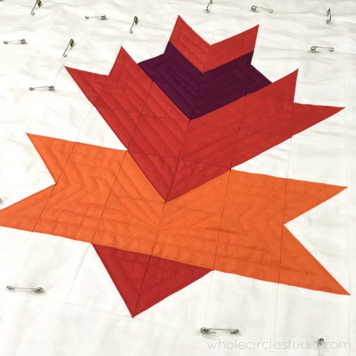 Solid version of Leaf Peepers Block 4 quilted on a Juki 2010Q with a walking foot. By Sheri Cifaldi-Morrill / Whole Circle Studio. Pattern: Leaf Peepers Quilt by Whole Circle Studio and Leah Day.