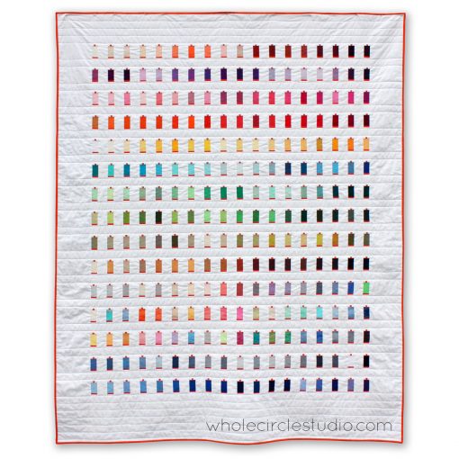 270 Colors, a modern quilt designed and created for Italian thread company, Aurifil, to commemorate and celebrate their tenth anniversary in the United States. The quilt features all 270 current colors of Aurifil’s 50wt thread. Designed and made by Sheri Cifaldi-Morrill of wholecirclestudio.com