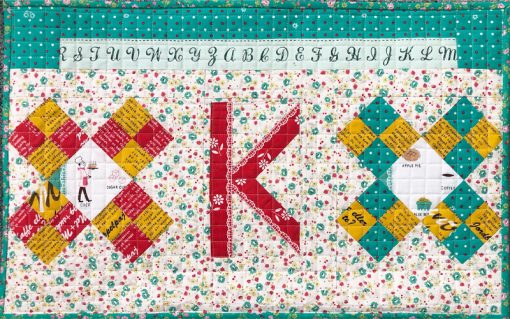 Letter K English Paper Piecing EPP Alphabet cute shabby chic quilted pillow made by Karen OConnor, Lady K Quilts, using Typecast EPP pattern. 