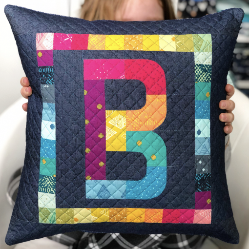 Alphabet Letter B Mini Rainbow Quilted Pillow