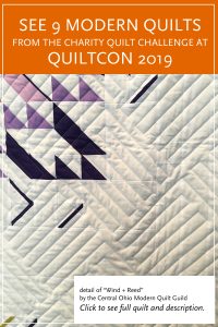 Modern quilt featured in the Charity Quilt Exhibit at QuiltCon 2019 — “Wind + Reed by the Central Ohio Modern Quilt Guild 