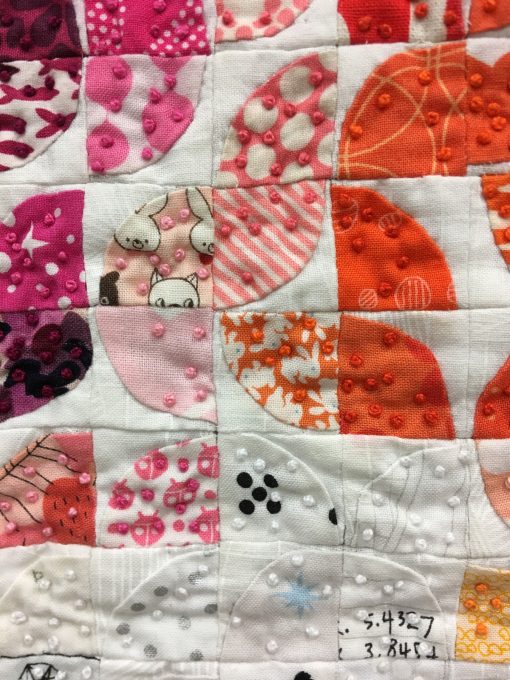 detail of “Curvelets” by Jen Carlton Bailly @bettycrockerass Statement: “Teeny tiny bits Focuse order and routine Present mind calming” Modern quilt featured in the Small Quilts category at QuiltCon 2020 in Austin, Texas presented by the Modern Quilt Guild.