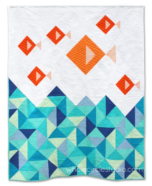 Go Fish! This is a fun, modern pattern that is comprised mostly of half square triangles. This tested pattern contains detailed instructions and diagrams, making it a breeze to piece. Works well with prints, solids or a combination of both!