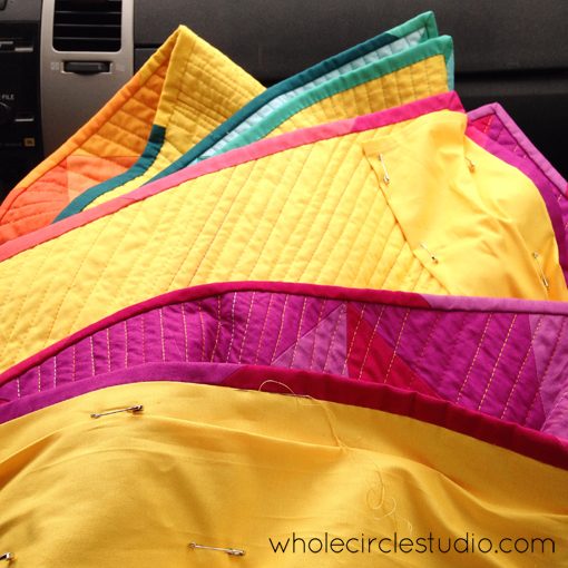 Day 182: 365 Days of Handwork Challenge — Sewing on sleeve while in car. Whole Circle Studio — 365 Days of Handwork Challenges