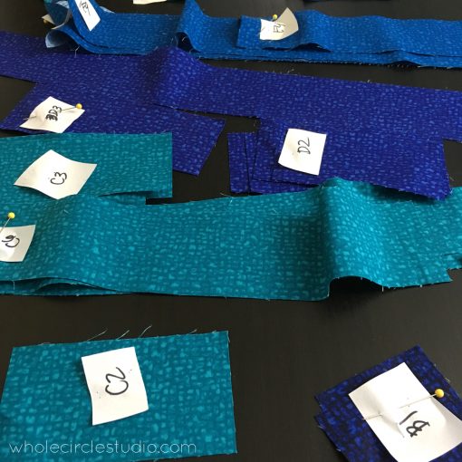 Labeling and organization is key when working with a quilt pattern with lots of pieces.