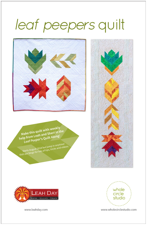 A fun, modern autumn wall hanging quilt or table runner! Leaf Peepers is a modern spin on the traditional half square triangle block. Join the sew along and quilt along and make this for your home or as a gift for Thanksgiving! Leah Day and Whole Circle Studio will walk you through all of the steps of this PDF pattern on their blogs. 