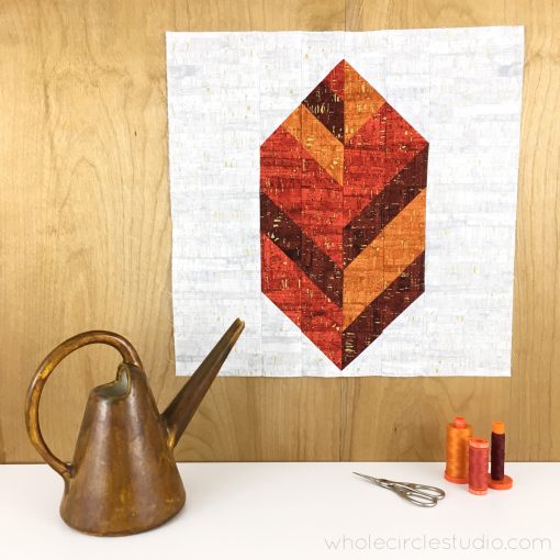 Leaf Peepers Quilt Pattern: Block 3. A modern, graphic spin on the traditional half square triangle. A great PDF pattern to use with solid fabric, prints or batiks! Pattern available at wholecirclestudio.com