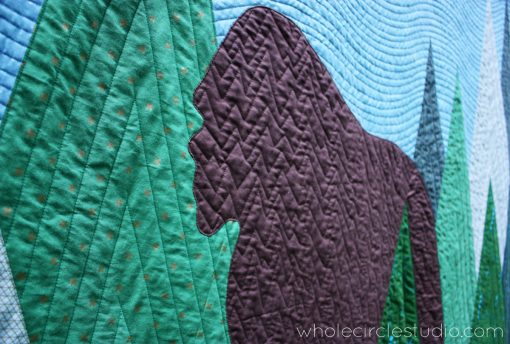 detail of Sasquatch, a modern commissioned quilt, by Sheri Cifaldi-Morrill of Whole CIrcle Studio