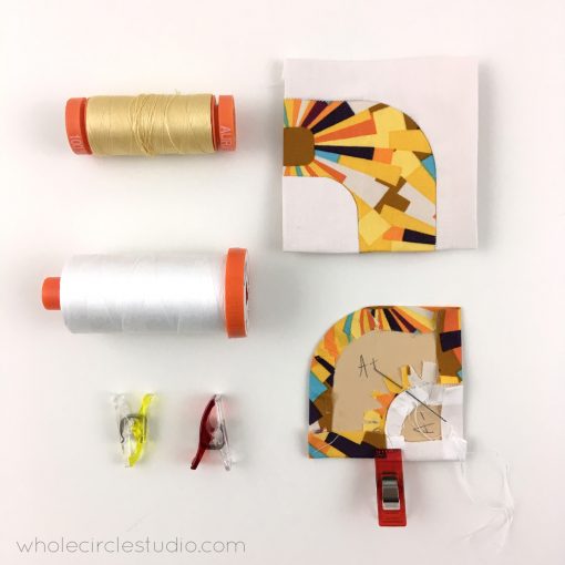 English Paper Piecing alphabet letters with Typecast EPP pattern and Aurifil 50wt cotton thread.