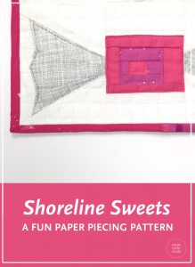 Make a Sweet Treat! Shoreline Sweets are easy, quick blocks to make in an afternoon. Included in this foundation paper piecing pattern are two block designs(finished size: 18″ x 4.5″ and 4.5″ x 9″). Approximate fabric requirements are included but this is also a great pattern to use up your scraps!  These blocks are the perfect size for a mug rug, placemat or mini quilt. Make multiple blocks to make a table runner or larger quilt. PDF pattern available exclusively at wholecirclestudio.com