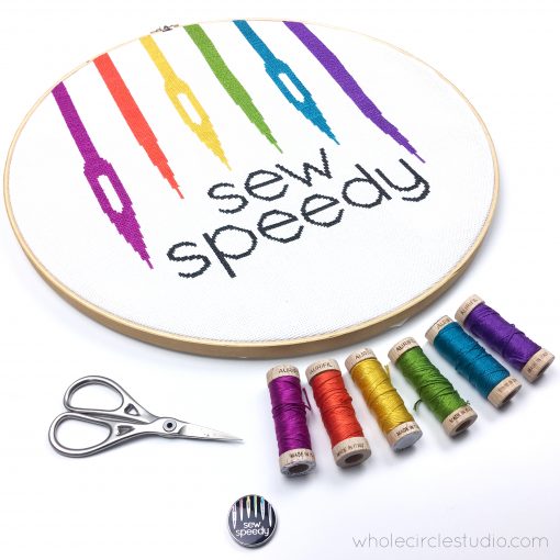 Sew Speedy cross stitch pattern, celebrating sewists, stitching and crafts by wholecirclestudio.com