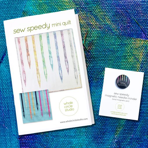 Perfect gift set for the quilter, sewist or for you to keep as a gift for yourself! This set includes: – one Sew Speedy Mini Quilt Pattern (paper copy) – one Sew Speedy Enamel Needle Minder