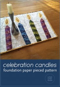 Celebration Candles is an easy, quick block to make in an afternoon. This is the perfect quilt project to make for birthday or holiday celebrations. Included in this foundation paper piecing pattern are 3 designs (one candle leaning to left, one candle leaning to right, one candle upright). This is also a great pattern to use up your scraps!