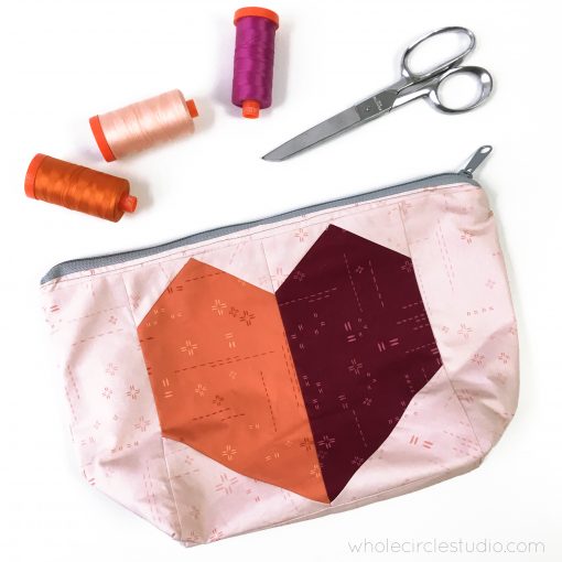 A perfect gift to make (and way to organize your sewing supplies). Make a pouch. Pattern by Noodlehead. Incorporating Love at First Sight block by Whole Circle Studio