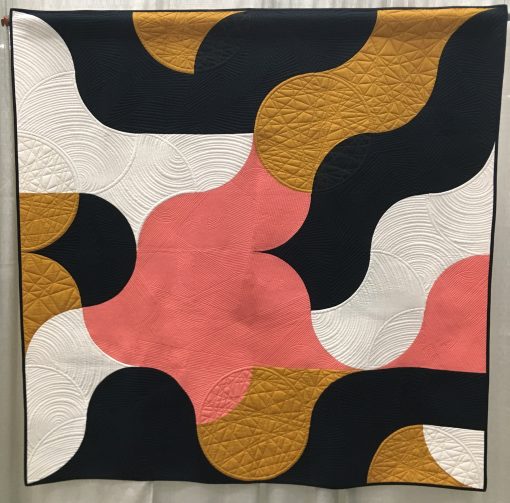 “Finding Flow” by Jen Carlton Bailly @bettycrockerass Quilted by Christine Perrigo Statement: “Directions pulling Discombobulates my mind Deep breathe find the flow” Modern quilt featured in the Minimalist Design category at QuiltCon 2020 in Austin, Texas presented by the Modern Quilt Guild.