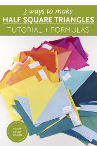 Learn easy ways to make Half Square Triangles (HSTs) and formulas for how to size HST blocks to the measurements you need to make your quilt!