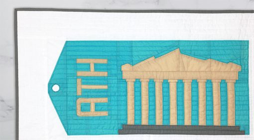 Parthenon (Athens, Greece) foundation paper pieced quilt block — framed travel artwork. Around the World Block of the Month Quilt Sew Along by Whole Circle Studio