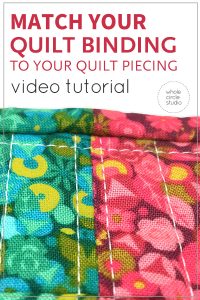 Learn how to match and align the seams of your quilt binding to the fabrics in your quilt top in this video tutorial. Matching seams between your quilt and and binding can look difficult to accomplish, but with some tips and patience, it is easy to achieve accurate alignments. Available at Whole Circle Studio blog.