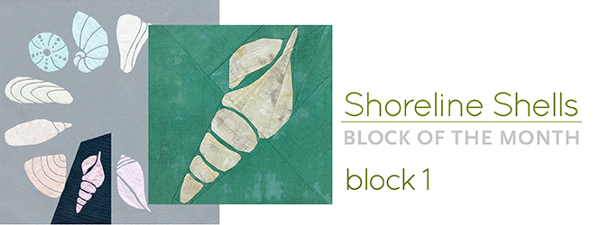 Block 1 for the Shoreline Shells Block of the Month (BOM) and Quilt Sew Along