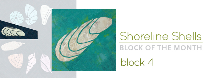 Block 4 — a mussel shell—for the Shoreline Shells Block of the Month (BOM) and Quilt Sew Along