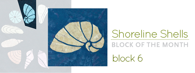 Block 6 — a nautilus shell—for the Shoreline Shells Block of the Month (BOM) and Quilt Sew Along