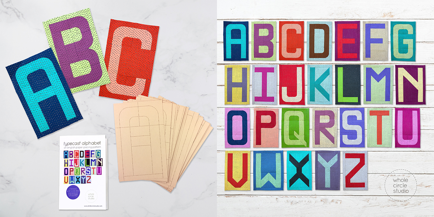 English paper piecing quilt supplies and alphabet blocks