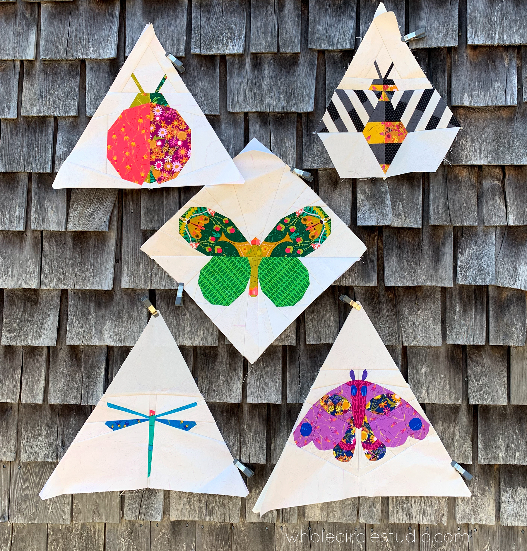 5 quilt blocks of insects