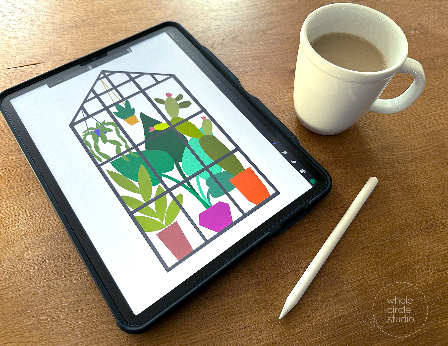 ipad with sketch of a greenhouse