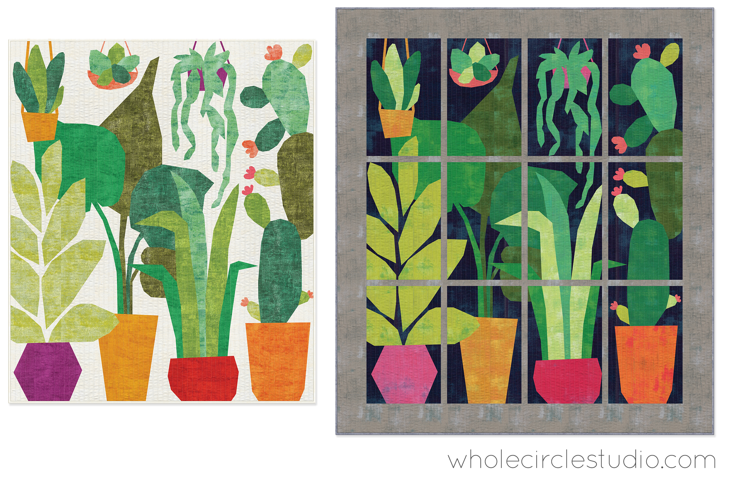 two quilts, both greenhouse themed