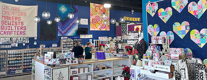 interior of a colorful quilt and fabric shop