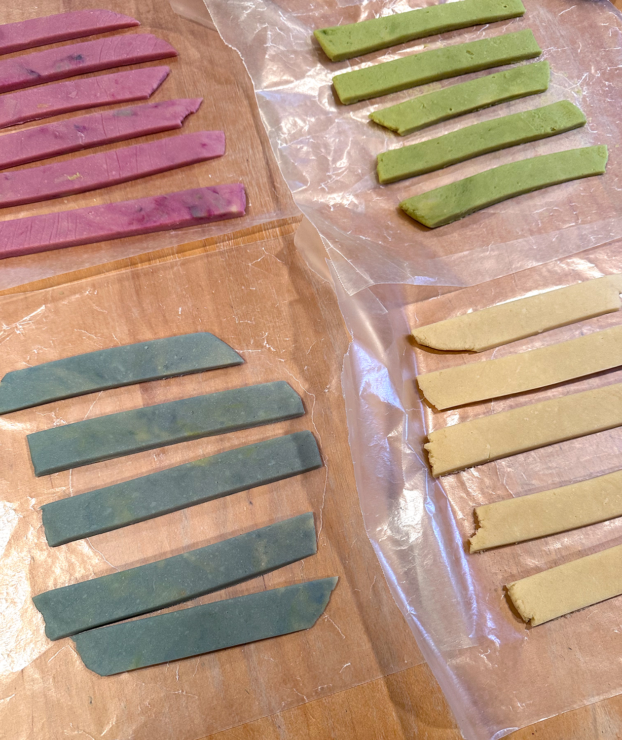 strips of colorful cookie dough