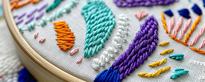 colorful hand embroidery in a hoop