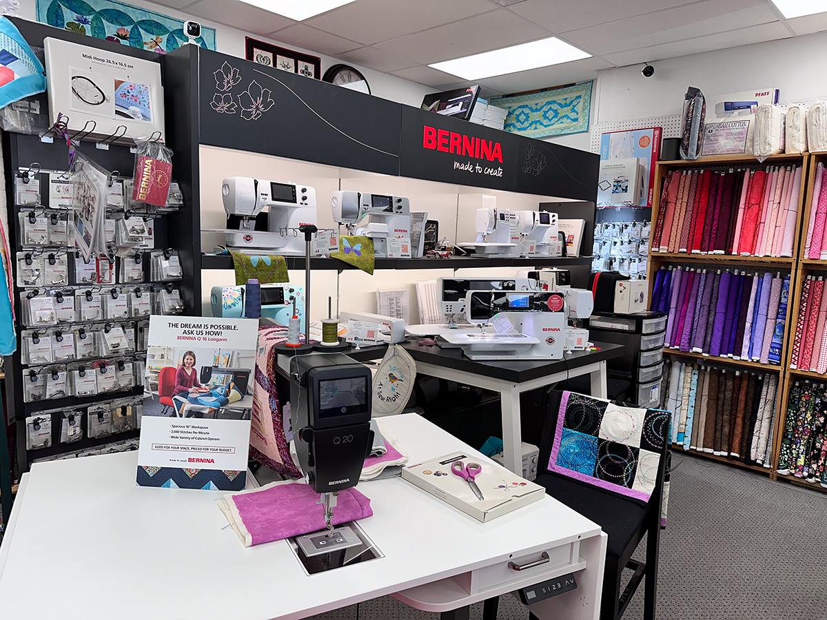 a display of sewing machines for sale at a Bernina authorized shop