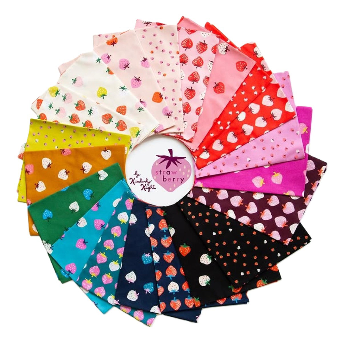strawberry themed fabric swatches